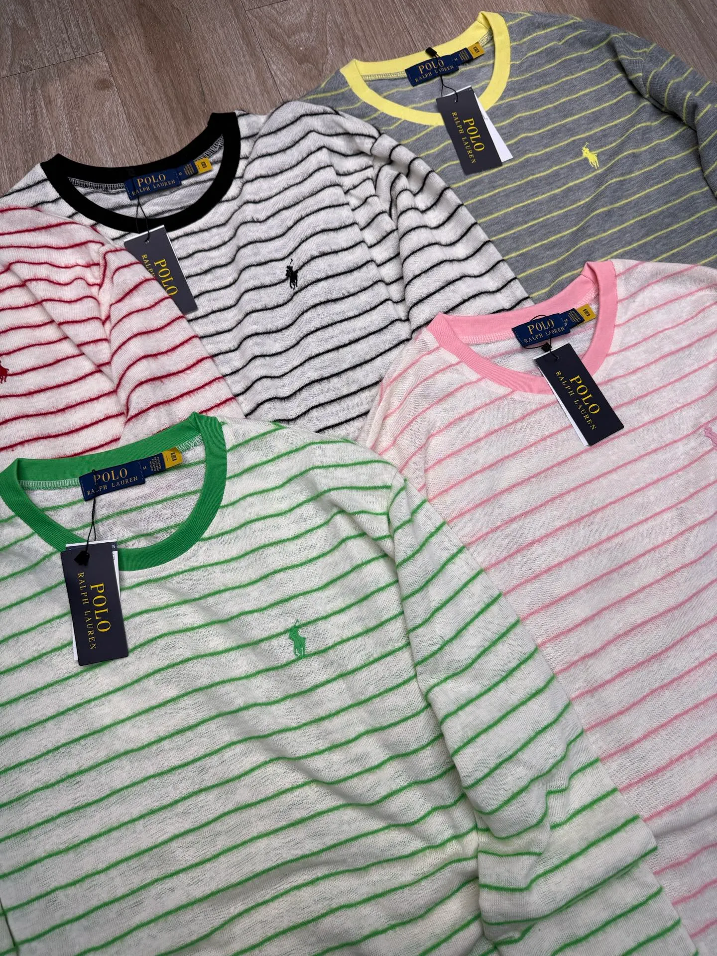 P180 Ralph Lauren·🇺🇸American high-end brand new golden stripe long-sleeved bottoming shirt ✅✅✅Ready in stock Focus on quality and compare at will Size: S M L Color: white and red stripes, black and white stripes, white vermicelli strips, white and green stripes, gray